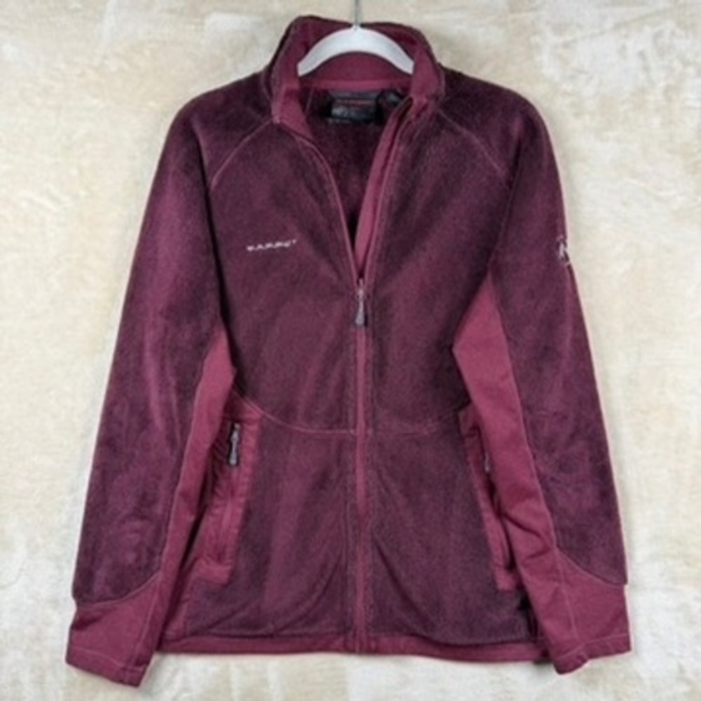 Mammut Womens M Full Zip Plush Fleece Jacket Burgundy Mock Neck Outdoor Hiking